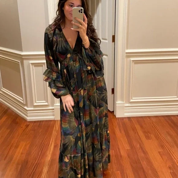 farm rio toucan tree green dress FARM RIO Toucans Scarf Maxi Dress In Multi main image 1